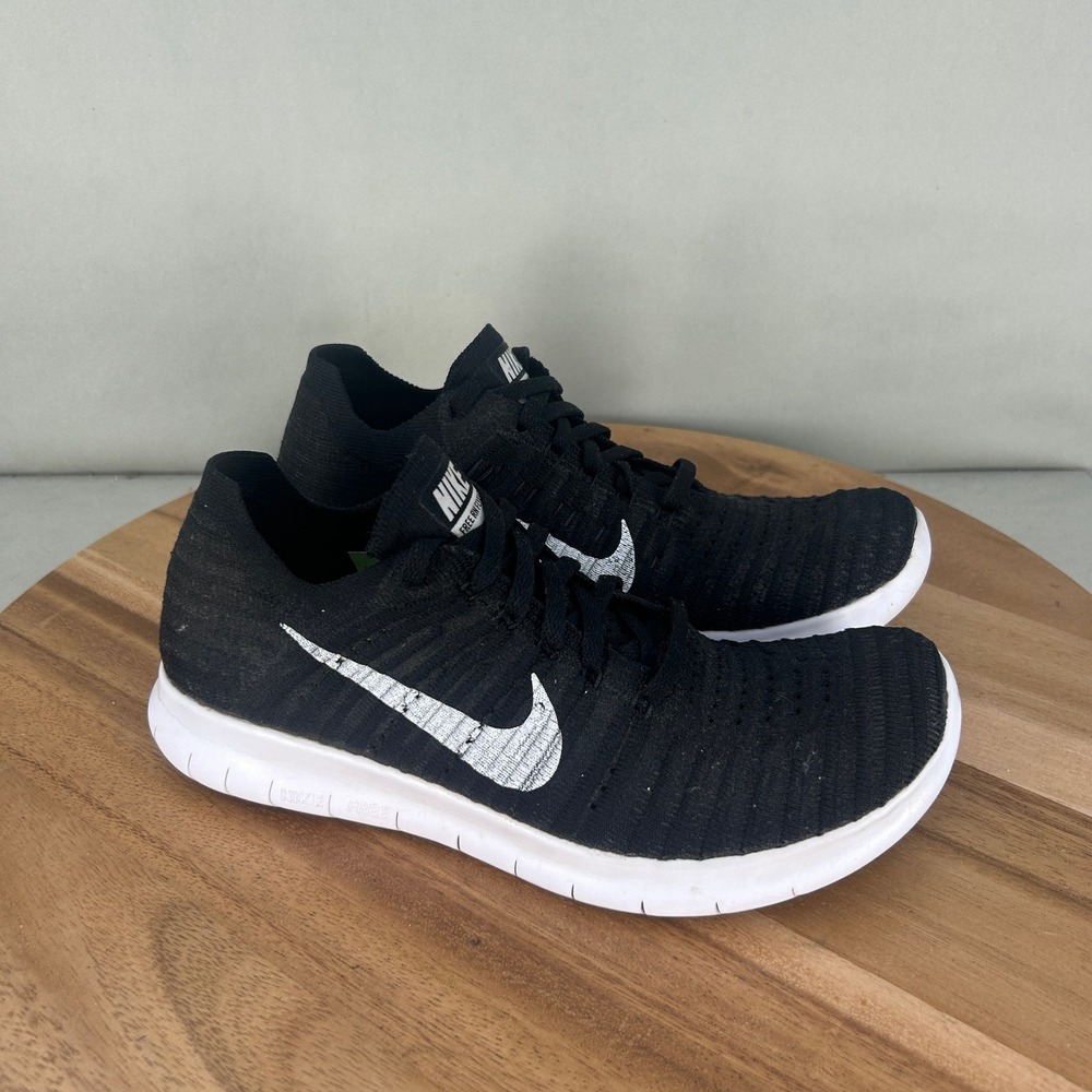 Nike Free RN Flyknit Womens Running Shoes Black White 831070-001 Size 7.5